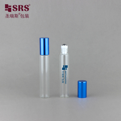 8ml ब्लू एल्यूमीनियम चमकदार टोपी ग्लास ट्यूब स्पष्ट इत्र रोल बोतल पर