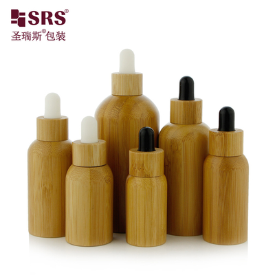 आवश्यक तेल के लिए ग्लास आंतरिक बोतलें असली लक्जरी बांस ड्रॉपर बोतल 10ml
