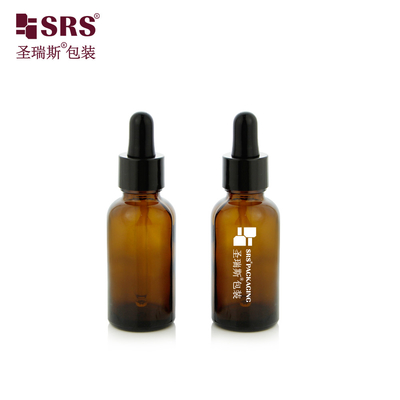 30ml 1 औंस खाली एम्बर आवश्यक तेल शिपमेंट के लिए तैयार स्टॉक ग्लास ड्रॉपर बोतल