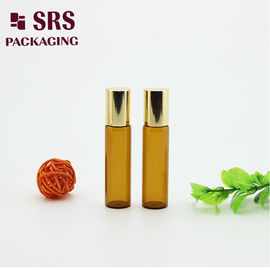 आवश्यक तेल के लिए धातु की गेंद के साथ 5ml लक्जरी एम्बर ग्लास रोलर बॉल बोतल