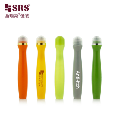 SRS8447-15ML इंजेक्शन कस्टम रंग रेडियन आकार पीईटीजी बोतल विरोधी खुजली के लिए तरल रोलर बॉल बोतल अनुकूलन
