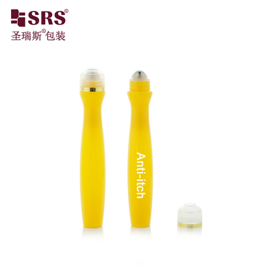 SRS8447-15ML इंजेक्शन फूंक पीला चमकदार पीईटीजी प्लास्टिक रोल पर स्टील रोलर बॉल बोतल विरोधी खुजली तरल आवेदक
