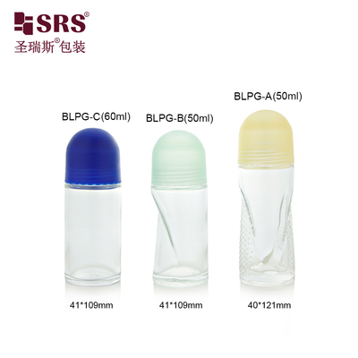 बीएलपीजी 50ml 60ml अनोखा आकार खाली ग्लास रोल ऑन बोतल बॉडी डिओडोरेंट जेल एंटीपर्सपिरेंट पैकेजिंग के लिए