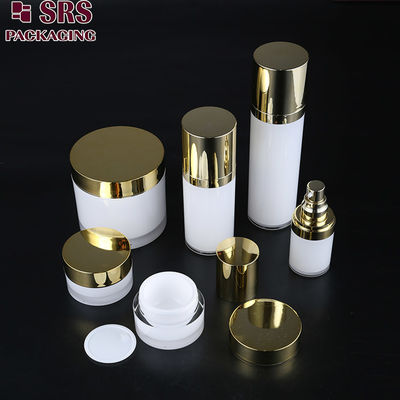 एसआरएस मुक्त नमूना प्लास्टिक पुनर्नवीनीकरण त्वचा देखभाल एक्रिलिक पैकेजिंग जार और गोल लोशन बोतल