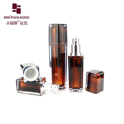 L054 Shengruisi 30ml 50ml लक्जरी स्क्वायर आकार धातुकृत प्लास्टिक लोशन पंप कॉस्मेटिक के लिए बोतल