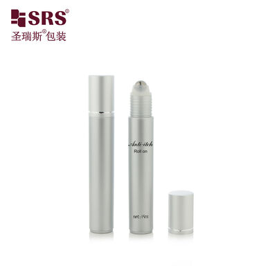 RPA 15ML Painting Silver Grey Color PP PCR Roll On Bottle With Steel Ball For Massage Serum